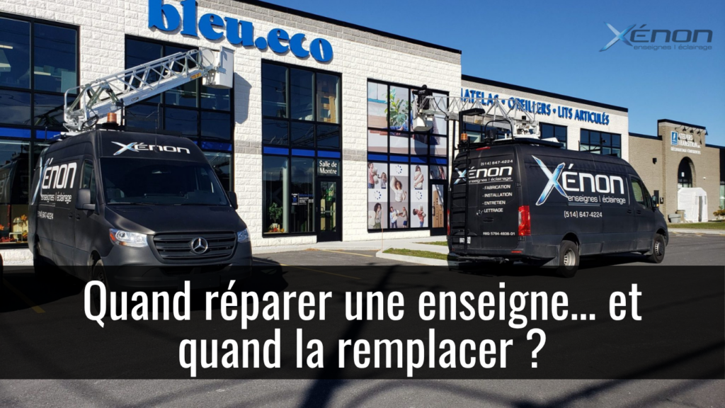Comparaison entre une enseigne commerciale endommagée et une enseigne extérieure moderne remplacée